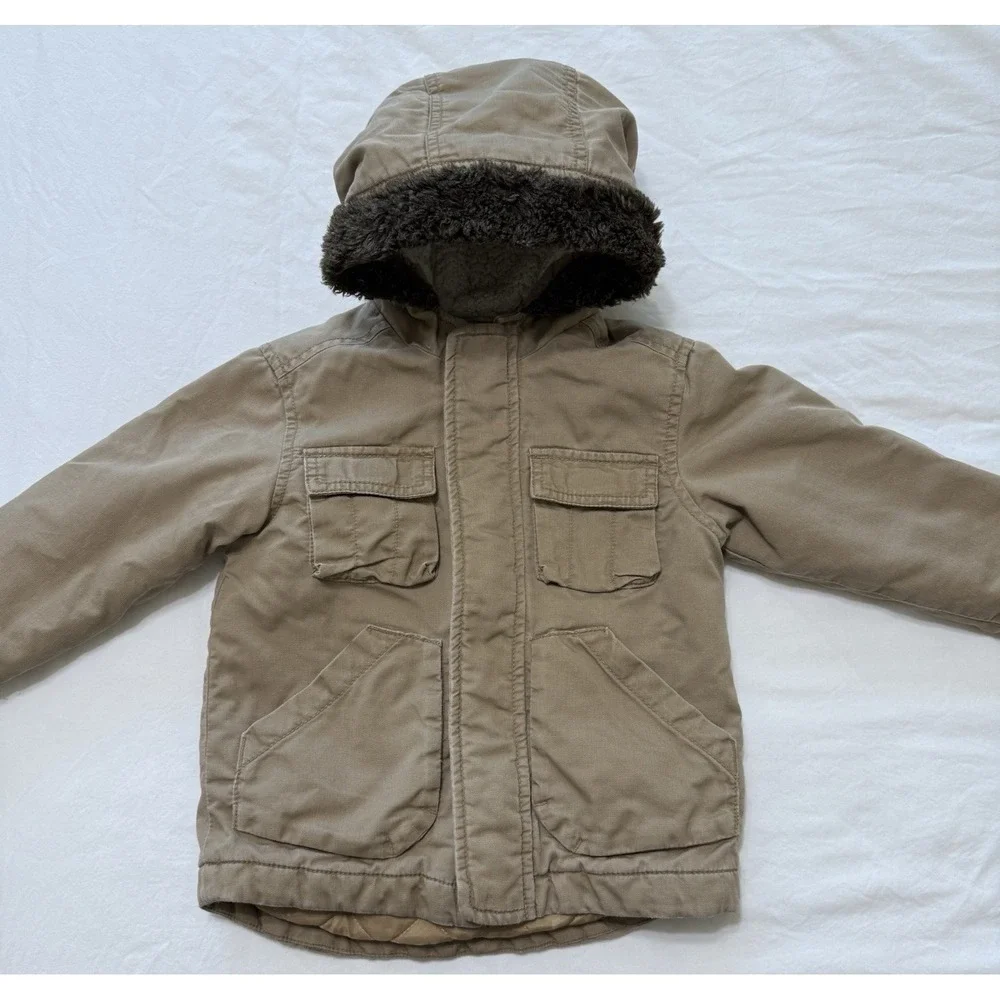 Old Navy Y2K Chore Coat‎ Jacket Barn Country Khaki 2T 2010 Hooded Sherpa Unisex